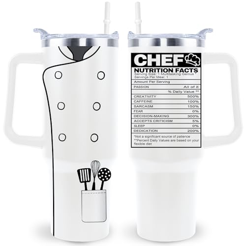 sxmluedn Chef Tumbler Cup - 40 Oz Travel Mug With Lid, Straw and Handle - Funny Gift Ideas For Women & Men