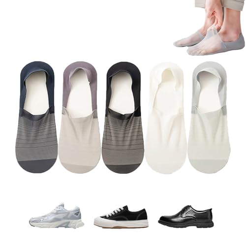 5pairs Velthentic Invisible Breathable Anti-Slip Socks, Men's Ultra Low Cut Mesh No Show Socks Ice Silk Ankle Sock
