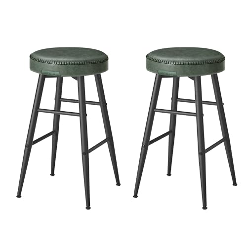 VASAGLE EKHO Colección - Juego de 2 Taburetes de Bar, Taburetes de Cocina, Taburetes de Desayuno, Cuero Sintético con Costuras, 63 cm de Alto, Silla Comedor, Fácil Montaje, Verde Bosque LBC080C01