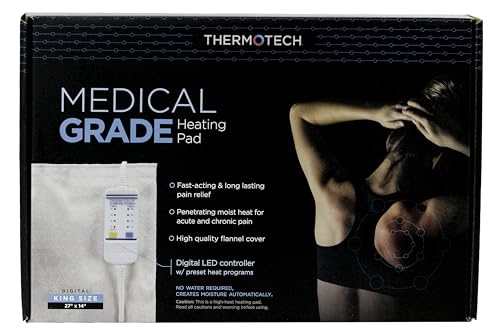 Medical Grade Heating pad with Automatic Moist Heat by Thermotech, High Heat Heating pad for Back Pain and Cramps - 2nd Gen Version (Extra Large King Digital - 26\" by 14\") - Thumbnail 7