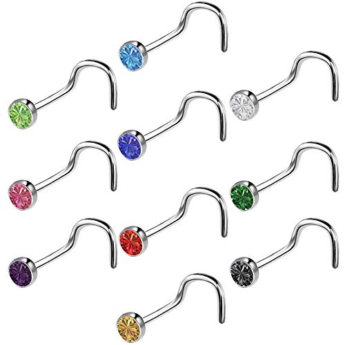 Wansan Stainless Steel Nose Screw Studs Rings Nose Stud Steel Nose Ring Piercing Jewelry Piercing Stud Nose Hoop- Mixed Color
