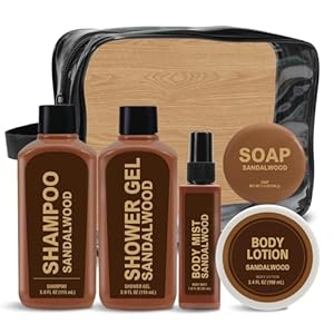 Christmas Gift Anniversary Gift Sets for Men Bath and Body Mens Gifts 6pcs Sandalwood Travel Size sets with Shampoo, Shower Gel, Soap, Body Lotion, Birthday Gifts for Men, Self Care Fathers Day Gifts