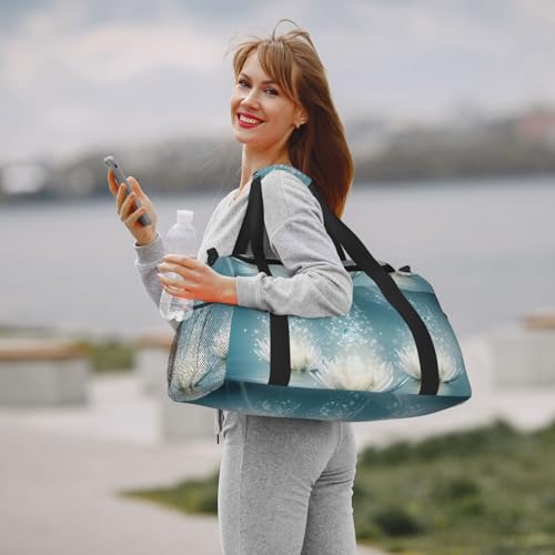 Sac de voyage imprimé fleurs de lotus blanches, accessoire raffiné - 6