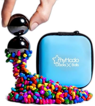 Crack Magnets Bundle 550+ Bunte Mini Magnete & 2 XL Magnetkugeln als Fidget | 5–7 mm kleine farbige Magnetsteine mit sanfter Magnetkraft treffen auf 2 XL-Kugeln (33 mm). Entdecke M