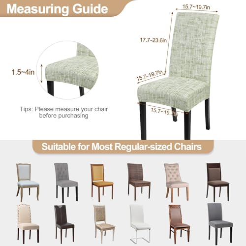 Image of SearchI Dining Room Chair Covers Set of 4, Stretch Printed Parsons Chair Slipcovers Removable Washable Kitchen Chair Protector Cover for Dining Room, Hotel, Ceremony (Green Linen-Look Print)