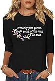 Boikukx Christmas 3/4 Sleeve Shirts for Women Probably Just Gonna Jingle Some of The Way Letter Print I'm Tired Holiday Tee Tops(M,03Eblack)