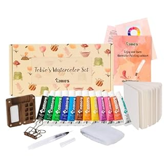 Original Tobios Mini Wooden Watercolor Paint Set – Compact Travel Art Kit with 12 Colors, Refillable Brush & Sketchbook – Unique Creative Gift for Birthdays, Holidays & Art Lovers