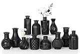 VASE Sawoake Lot de 12 vases en verre, noir mat, style vintage avec motif de structure, pour fleurs et décoration d\'intérieur (noir mat)