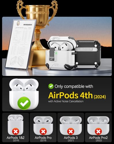 Image of Pohgelan Compatible with AirPods 4 Case (White) | Magnetic Automatic Lock with Phone Stand & Cleaning Kit,Compatible with Magsafe