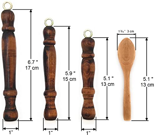 Replacement Wooden Handle for Copper Coffee Pot, Teapots, Cezve, Jezve, Jazzve, Ibrik, Briki, Stovetop Coffee Maker and Multi-Purpose Mini Wooden Spoon (3 Handles + 3 Spoons)