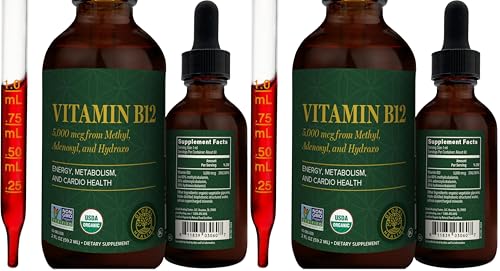Image of Global Healing - Organic Vitamin B12 5000 MCG Sublingual Liquid - Methylcobalamin, Hydroxo Blend & More - Methylated Drops for Adults - Vegan, Non-GMO, VIT B12, Vitamins Supplement (2 Oz) (Pack of 2)