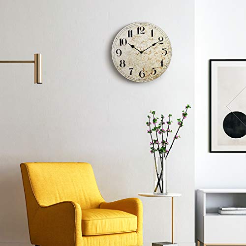 image for Large Farmhouse Wall Clock, Rustic Quiet 14'' Reclaimed Wood Map Clock