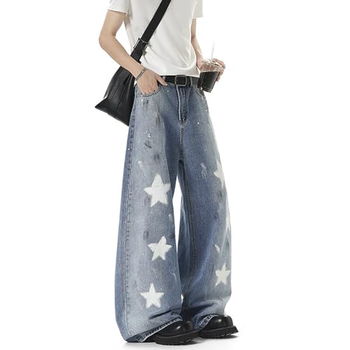 Baggy Jeans for Men Women Y2K Star Graffiti Design Wide Leg Grunge Denim Pants Casual Fashion Harajuku Streetwear3