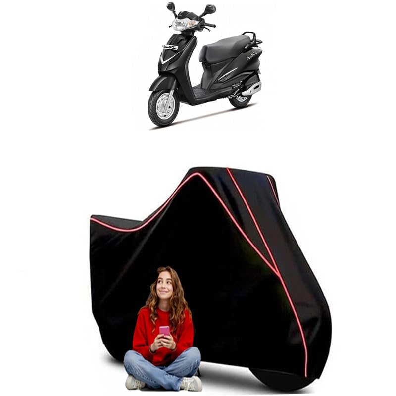 Image of Duet 125 CC BS6 Scooty Bike Cover Water Resistant Outdoor Use Universal Fit Scooters Motorcycles Heavy Duty UV Protection Dust Rain Scratch Resistant Elastic Bottom Black Blue Piping