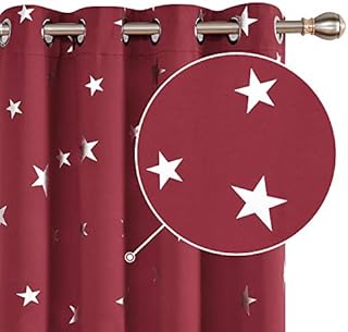 Deconovo Thermal Insulated Blackout Curtains Eyelet Silver Star Foil Printed Curtains for Kids Bedroom 55x90 Inch Purple Grape 2 Panels