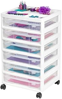 IRIS USA SBC-356E 6-Drawer Scrapbook Cart with Organizer Top, White