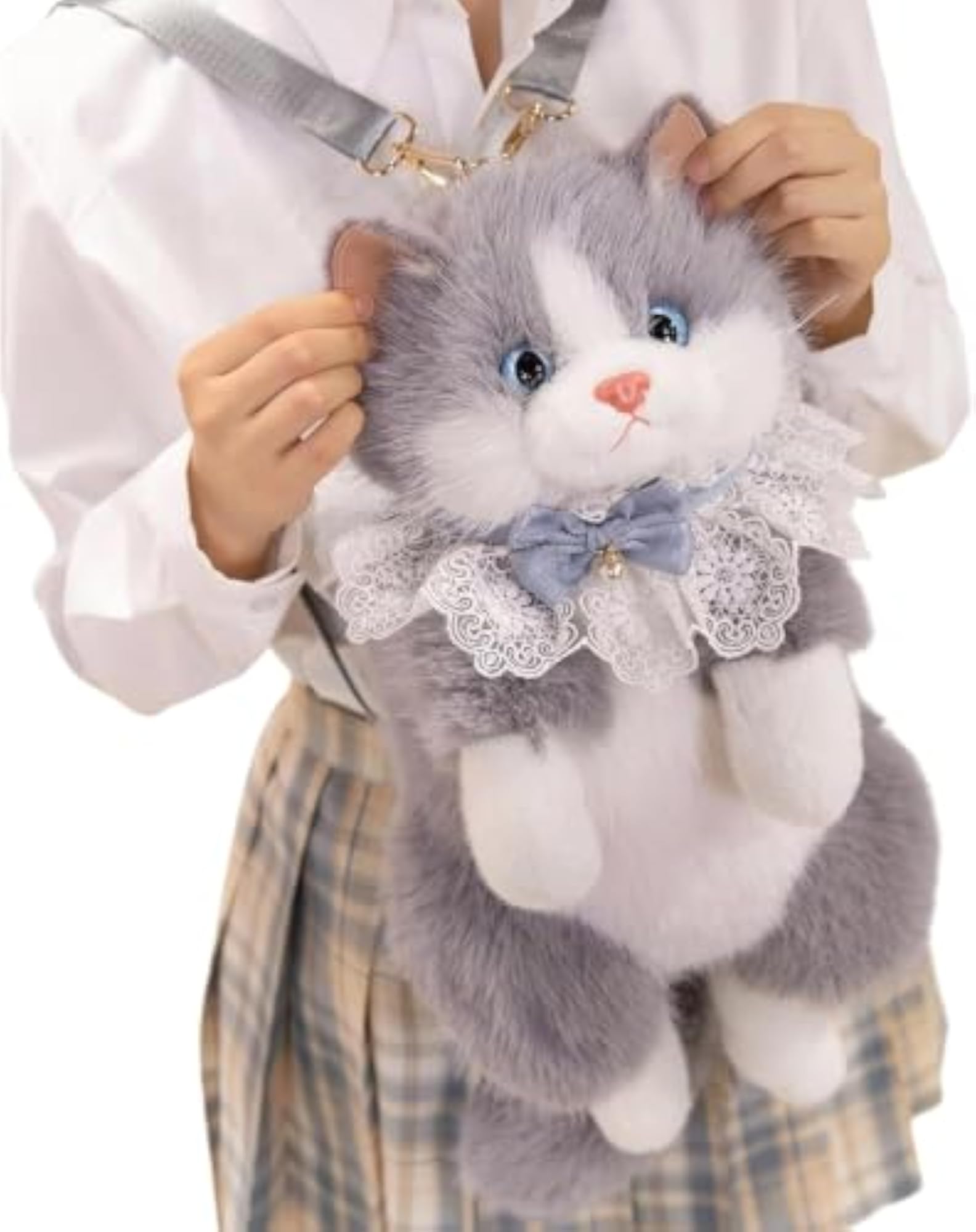 Cute Cat Plush Toy Backpack for Kids, Adjustable Straps