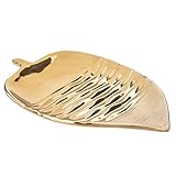 Fabricado en metal de color dorado, Medidas aproximadas: 35,2 x 23,7 x 4,2 cm (largo x ancho x alto), Diseño en forma de hoja con ondas, Ideal para utilizar como recipiente para fruta, adornos, etc, Quedará precioso en cualquier estancia del hogar, negocios, etc