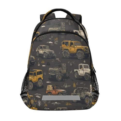Brown Car Kid's Elementary Middle School Backpack for Son Daughter, Age 6-12 Back to School Backpack Bookbag Schoolbag for Boys Girls