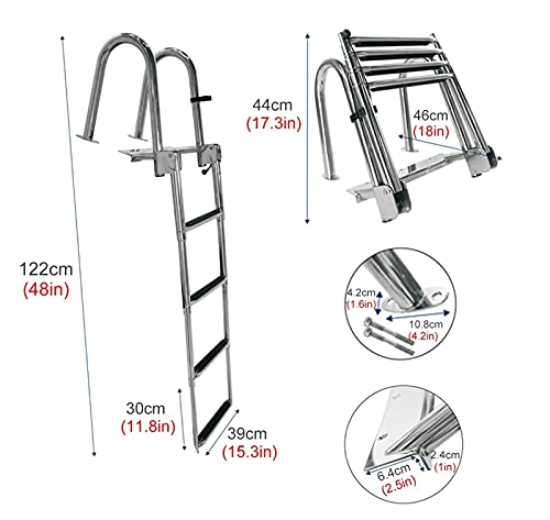 Escalera marina plegable de 4 escalones con pasamanos miniatura 3