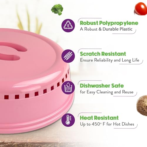 Crisp Pink Microwave Splatter Cover – Microwave Cover for Food, Plates & More – Splatter-Proof Microwave Lid & Accessories – Durable Food Cover for Microwave Oven – Easy-Clean Microwave Dish Cover
