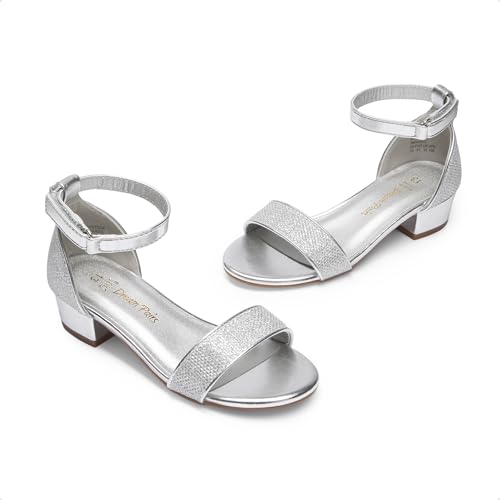 Image of DREAM PAIRS Girls Sandals Low Heel Dress Pump Ankle Strap Flower Wedding Party Shoes for Little Kid /Big Kid