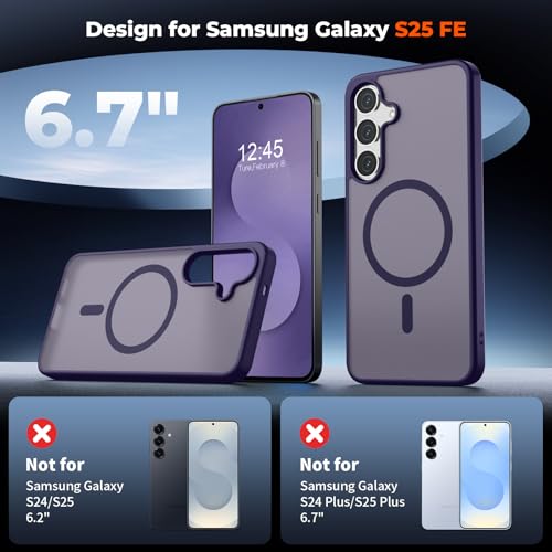 Image of SUPFINE Magnetic for Samsung Galaxy S25 FE Case with Screen Protector, (Built-in Magnets) (Military Grade Drop Protection) Slim Translucent Shockproof Phone Case,Dark Purple