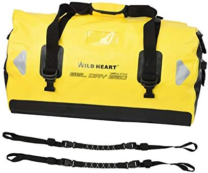 WILD HEART Waterproof Bag Duffel Bag 40L 66L 100L with Welded Seams Shoulder Straps, for Kayaking, Camping, Boating,Motorcycle … (66L Yellow Double bottom with Rope)