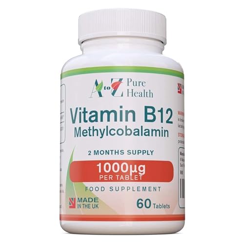 Energy Supplement, Vitamin B12 Complex High Strength Vegan Tablets | 1000mcg 60 Tablets (2 Month's Supply) | Premium, High Strength B12 Methylcobalamin | Reduces Tiredness & Fatigue | UK Made