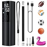HSYFUNA Elektrische Ballpumpe,1500mAh 15PSI Ballpumpe Fußball mit Nadel und Luftschlauch,Elektrische Luftpumpe mit Digital LCD LED Licht,Luftpumpe Elektrisch für Basketball,Fußball,Volleyball,Rugby