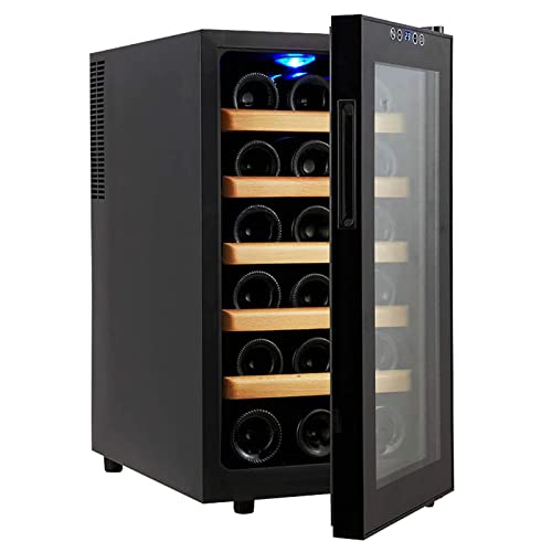 Enfriador de vinos Refrigerador para vinos para 18 botellas Refrigerador para vinos pequeño con puerta de vidrio y manija oculta Enfriador de vino independiente para el hogar, oficina, cocina y bar
