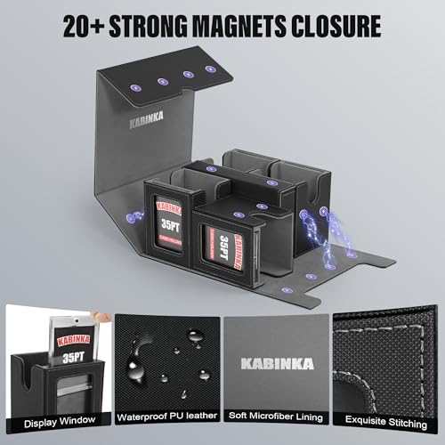 Image of Kabinka Card Deck Box for MTG Commander, Holds 400+ Double-Sleeved Cards, 5 IN 1 Detachable Card Case with Dice Tray, Fits Magic /TCG Cards, 4 Magnetic Card Holders & Dividers (Black)