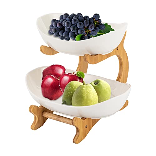 Fruit Bowl Bamboo Wood Stand for Kitchen Counter, 2 Tier