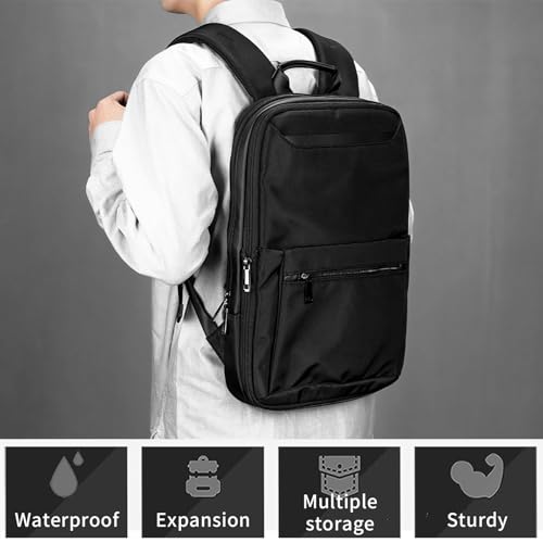 zepirion Slim and Expandable Business Laptop Backpack 15 15.6 16 Inch Anti Theft Travel Notebook Bag, Multipurpose Daypack for Men Black ExPack2