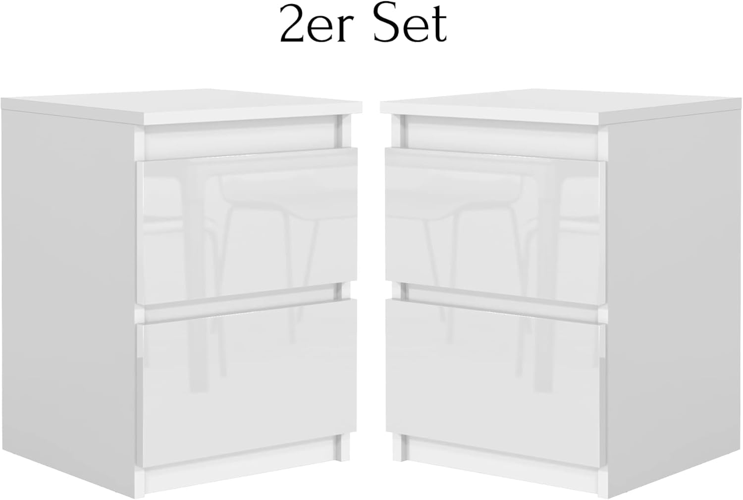 meble masztalerz Set 2 Comodini 40 cm, 2C, Bianco con Frontale Lucido | Moderno Comodino Piccolo 40x55x39 cm, Mobili Camera da Letto, Comodini Camera da Letto Moderni