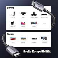 UGREEN HDMI 2.1 Kabel 10K 8K 60Hz 4K 240Hz 165Hz 144Hz 120Hz 48Gbit/s High Speed, HDMI Kabel 2.1 Ultra HD eARC HDR 10+ HDCP Dolby Vision VRR kompatibel mit Mac mini M4/PS5/ Xbox-Serie X/Laptop(3M) – Ansicht 7