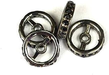 4 Piece Black Beads Charm 925 Sterling Silver Wheel Charm, White Black Spinel Spacer 8mm