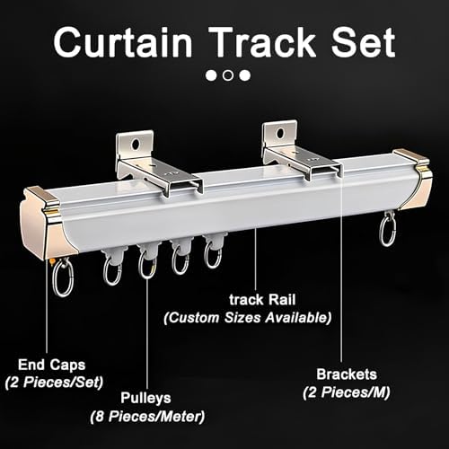 Heavy Duty Aluminum Ceiling Track System for Room Divider - Sliding Rod & Rail, Custom Length (Champagne, 8.53ft/2x4.26ft) - Ideal for Home & Office Spaces