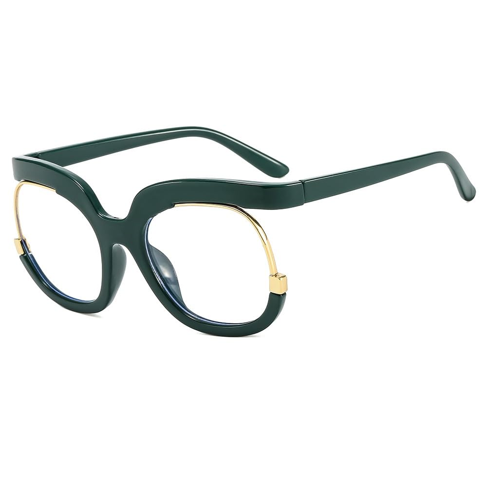 PARWANA Fashion Round Anti Eyestrain Blue Light Blocking Computer Readers Oversized Reading Glasses Eyewear Flat Light Mirror (Color : Green, Size : +0.00)