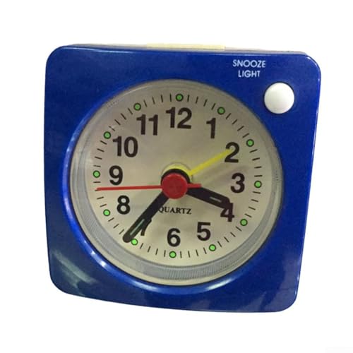 Pumixiy Reloj despertador de viaje de cuarzo silencioso sin tictac, cuadrado, mesita de noche, mini reloj con repetición y retroiluminación, para estudiantes y niños, relojes analógicos de mesa (azul)