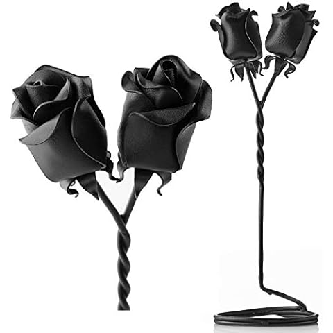 IK Style 2 Free Standing Black Iron Roses Intertwined Together Forever - Unique And Special Handmade Gift For Someone Special Cover