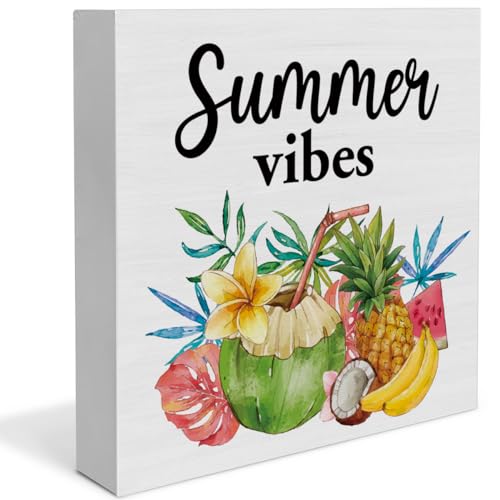 Oqtumes Summer Vibes Decorations Fruit Wooden Sign Rustic Home Decor