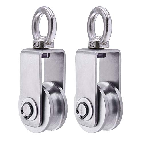 Lot de 2 poulies en acier avec 2 roulements à billes Fitness en acier inoxydable 304 pour corde en acier Cover