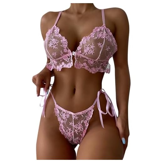 MIZSPISE Ensemble Lingerie Femme Dentelle Hot Tenue Transparente 2 Pieces Rose Chic Nuisette Elegant Fleur Soutien Gorge Culotte à Lacets sans Armature Dos Nu Chemise de Nuit