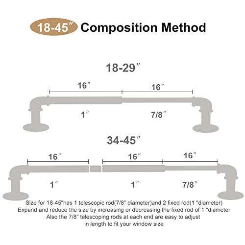 Olv Bronze Industrial Curtain Rods For Windows 28 To 48 Inch(2.3-4Ft),1'' Blackout Wrap Around Curtain Rods,Indoor And Outdoor,Size:18''-45'' thumb #1