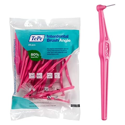TEPE Interdental Brush Angle, Angled Dental Brush for Teeth Cleaning, Pack of 25, 0.40 mm, Extra-Small/Small Gaps, Pink, Size 0 Cover