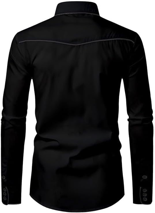 KISSQIQI Mens Western Cowboy Shirt Casual Button Down Long Sleeve Embroidered Shirts Fashion Slim Fit Design Shirts - Image 3