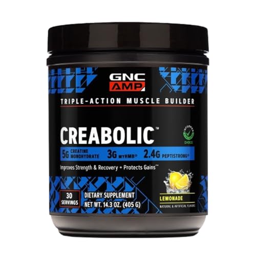 GNC AMP Creabolic Creatine Monohydrate Powder, Lemonade, 30 Servings