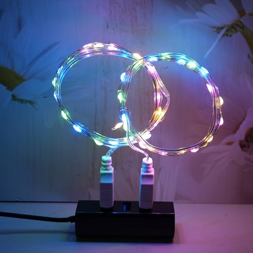 MUXIJIA 2 pièce de guirlandes lumineuses LED, 20LED 2M / 6.6Ft USB guirlandes lumineuses extérieures/intérieures étanches pour chambre, cour, mariage, Noël, bricolage, etc. (coloré)