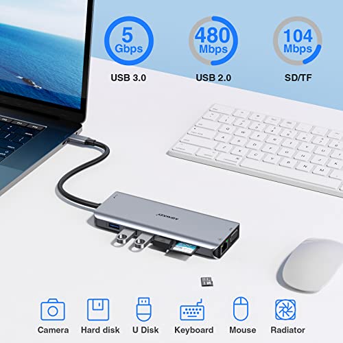 Usb C Docking Station Dual Monitor For Dell/Hp/Lenovo/Surface Laptop, 14 In 1 Triple Display Usb C Hub Multiple Adapter, Usb C Dongle With 2 Hdmi 4K+Vga+5 Usb Port+100W Pd Charger+Ethernet+Sd/Tf+Audio #TOP6